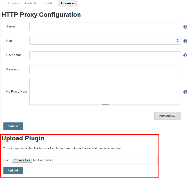 Advanced tab in the Plugin Manager