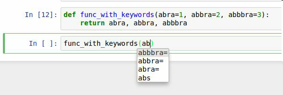 图2-4 Jupyter notebook中自动补全函数关键词