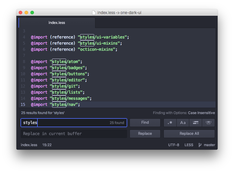 Find and replace text in the current file