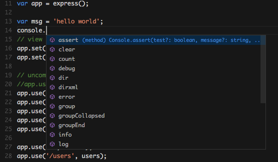 console IntelliSense